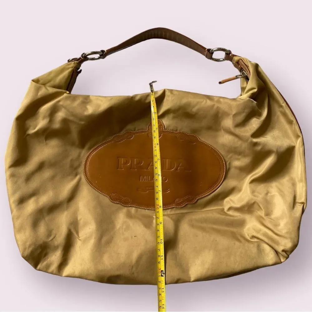 PRADA Authentic Y2K TESSUTO NYLON TAN BORSA Leather Handle Jumbo Hobo Limited